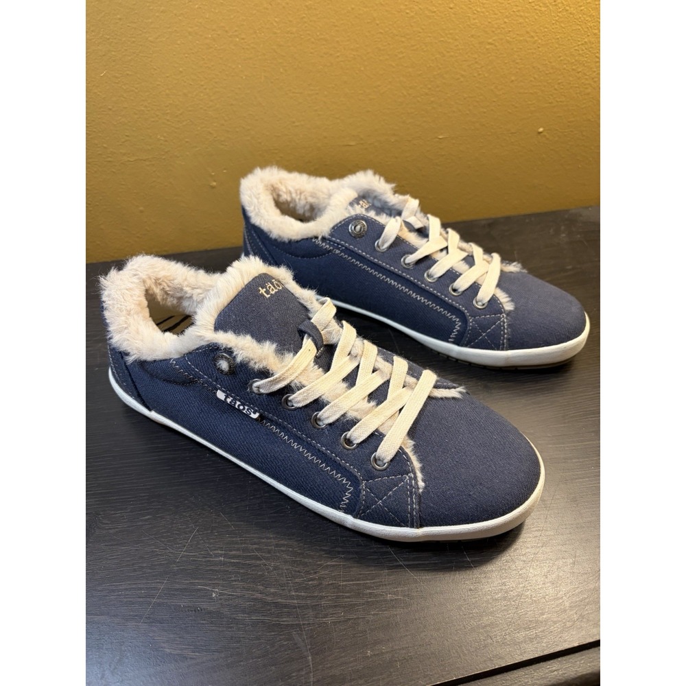 Taos Footwear Starline Canvas Faux Fur Sneakers Navy White Womens 9.5 STN-12844